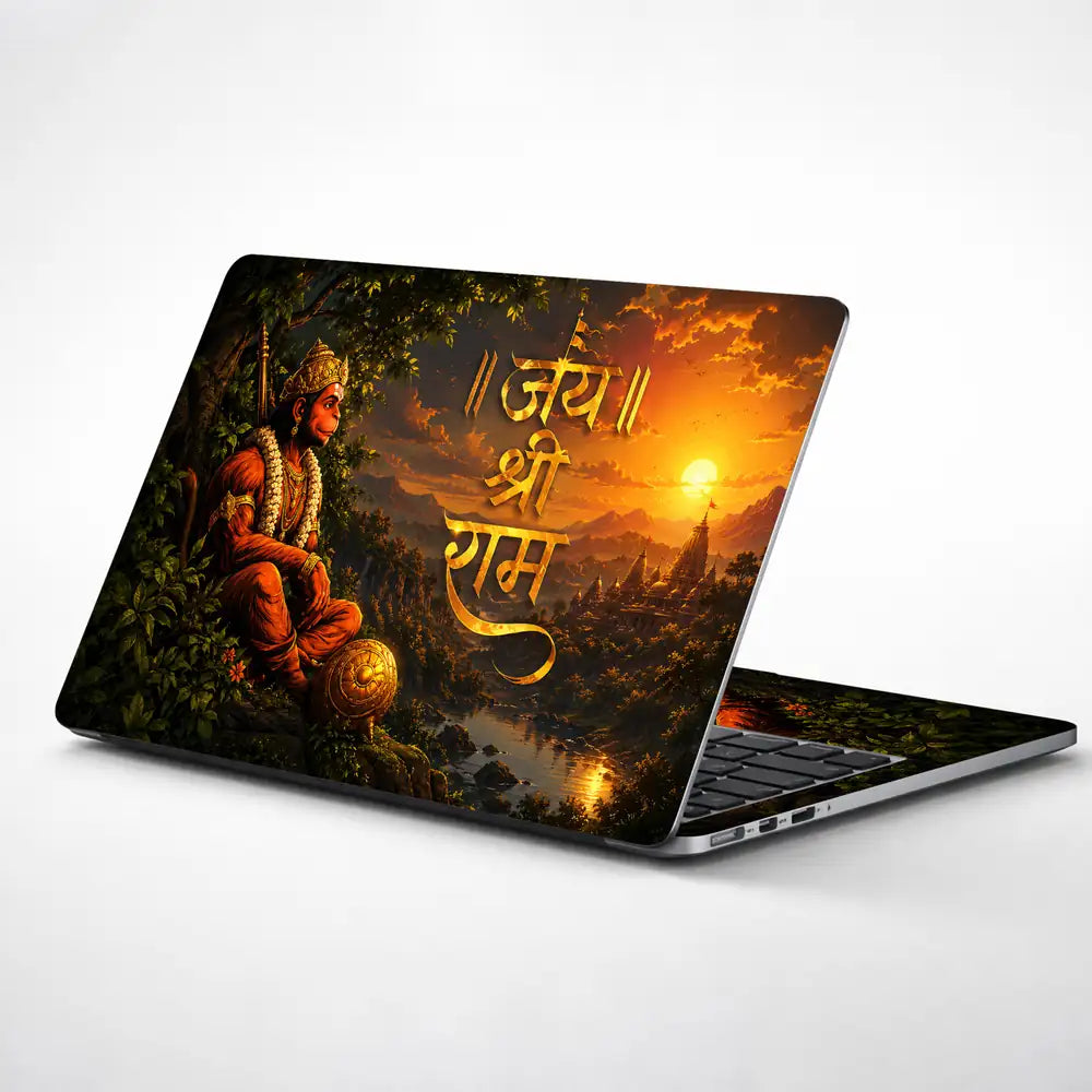Hindu Hanuman Temple Sunset Laptop Skin - View 1