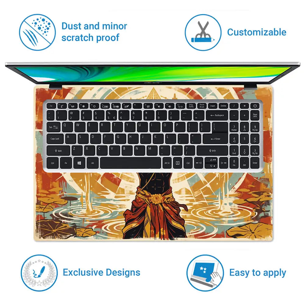 Hindu Krishna Lotus Water Retro Laptop Skin - View 5