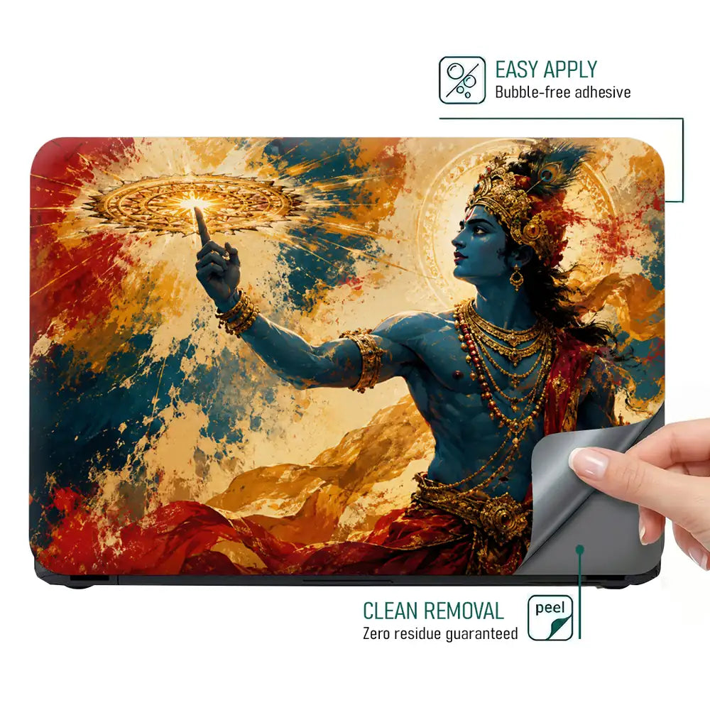 Hindu Krishna Sudarshana Chakra Splash Laptop Skin - View 4