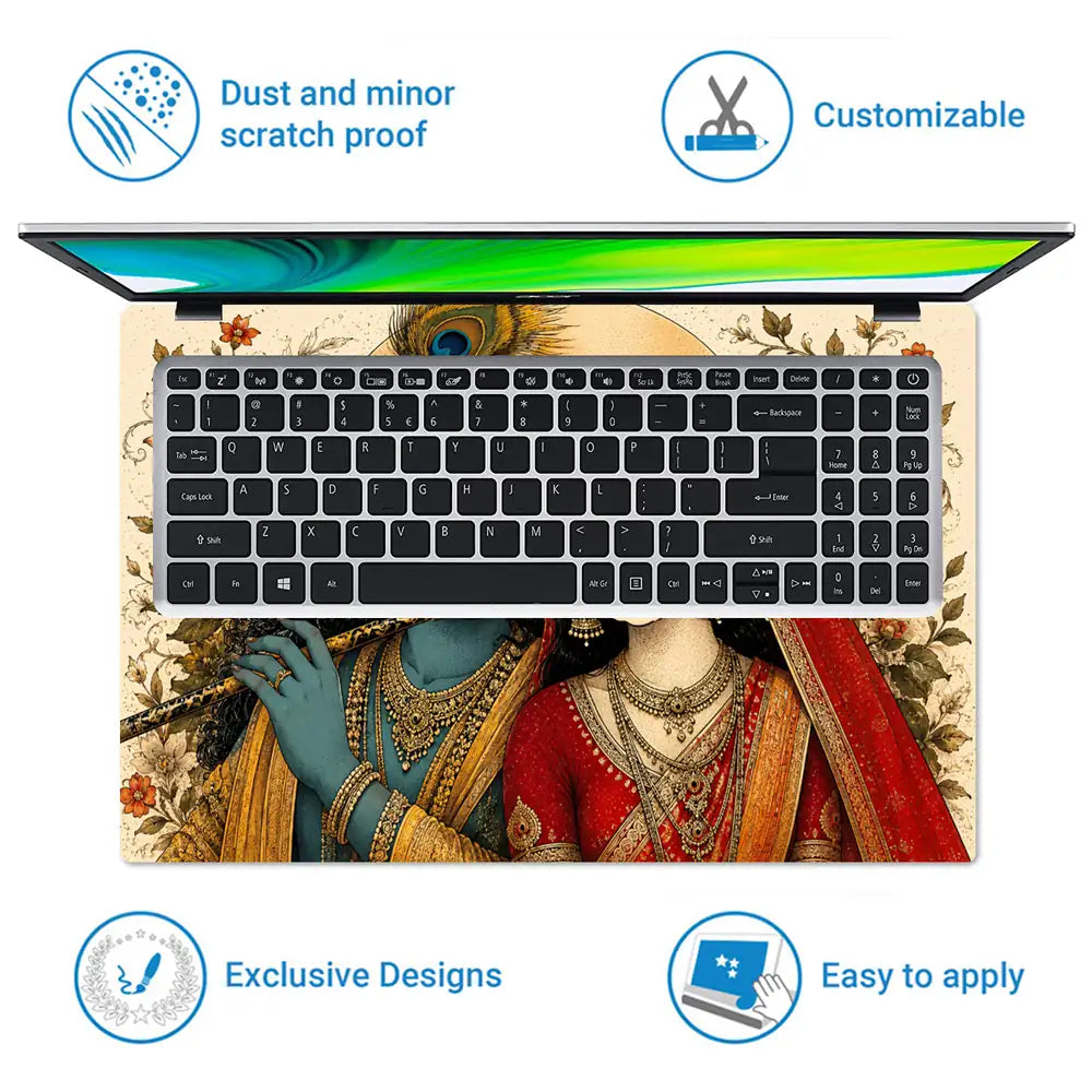 Hindu Radha Krishna Floral Folk Art Laptop Skin - View 5