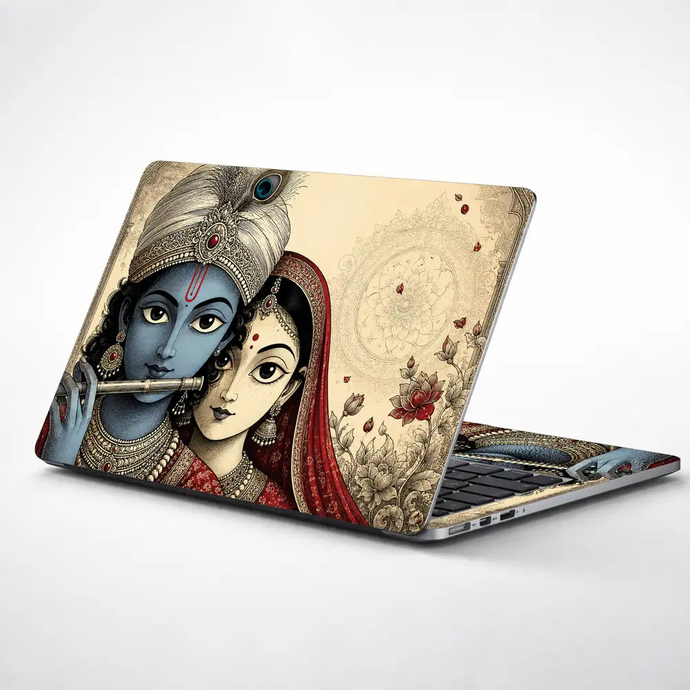 Hindu Radha Krishna Flute Portrait Laptop Skin - View 1