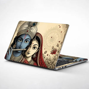Hindu Radha Krishna Flute Portrait Laptop Skin - View 1