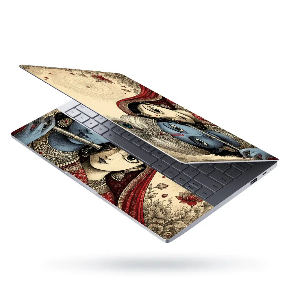 Hindu Radha Krishna Flute Portrait Laptop Skin - View 3