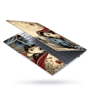 Hindu Radha Krishna Flute Portrait Laptop Skin - View 3