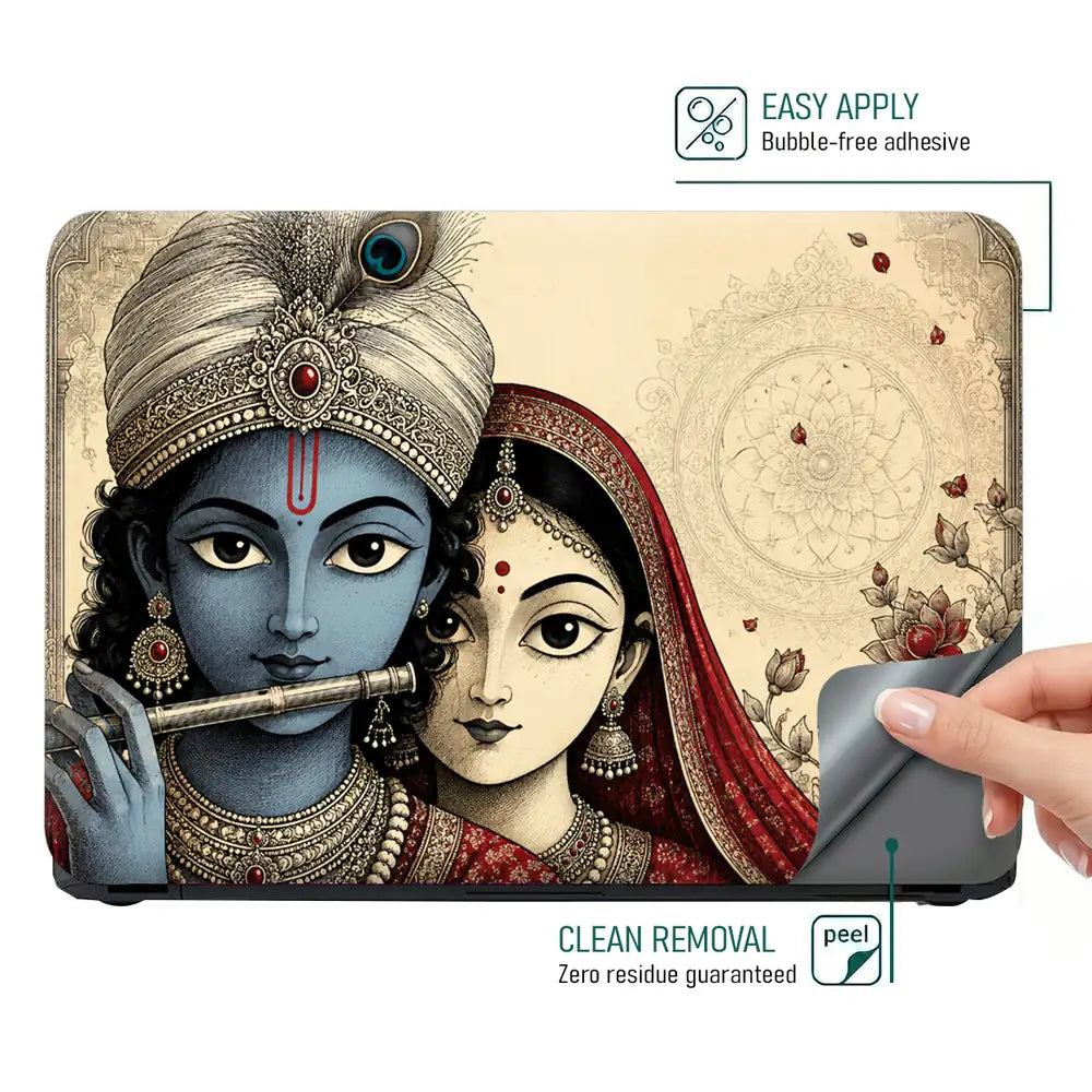Hindu Radha Krishna Flute Portrait Laptop Skin - View 4