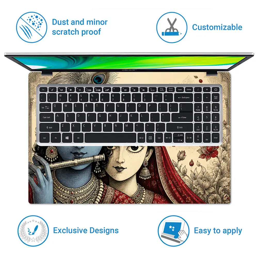 Hindu Radha Krishna Flute Portrait Laptop Skin - View 5