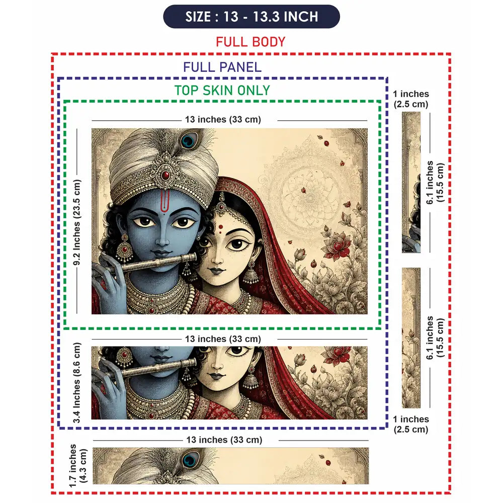 Hindu Radha Krishna Flute Portrait Laptop Skin - View 6