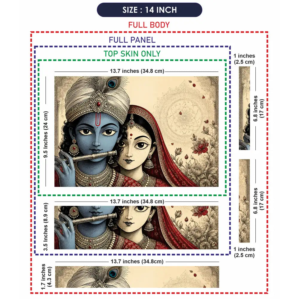 Hindu Radha Krishna Flute Portrait Laptop Skin - View 7
