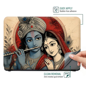 Hindu Radha Krishna Ink Art Red Laptop Skin - View 4