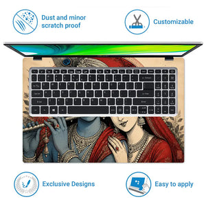 Hindu Radha Krishna Ink Art Red Laptop Skin - View 5