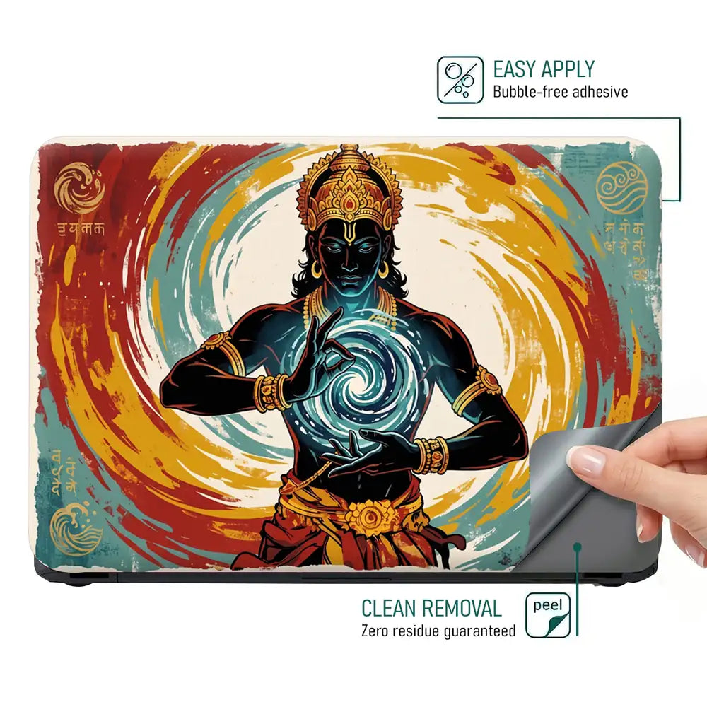 Hindu Vishnu Cosmic Energy Retro Laptop Skin - View 4