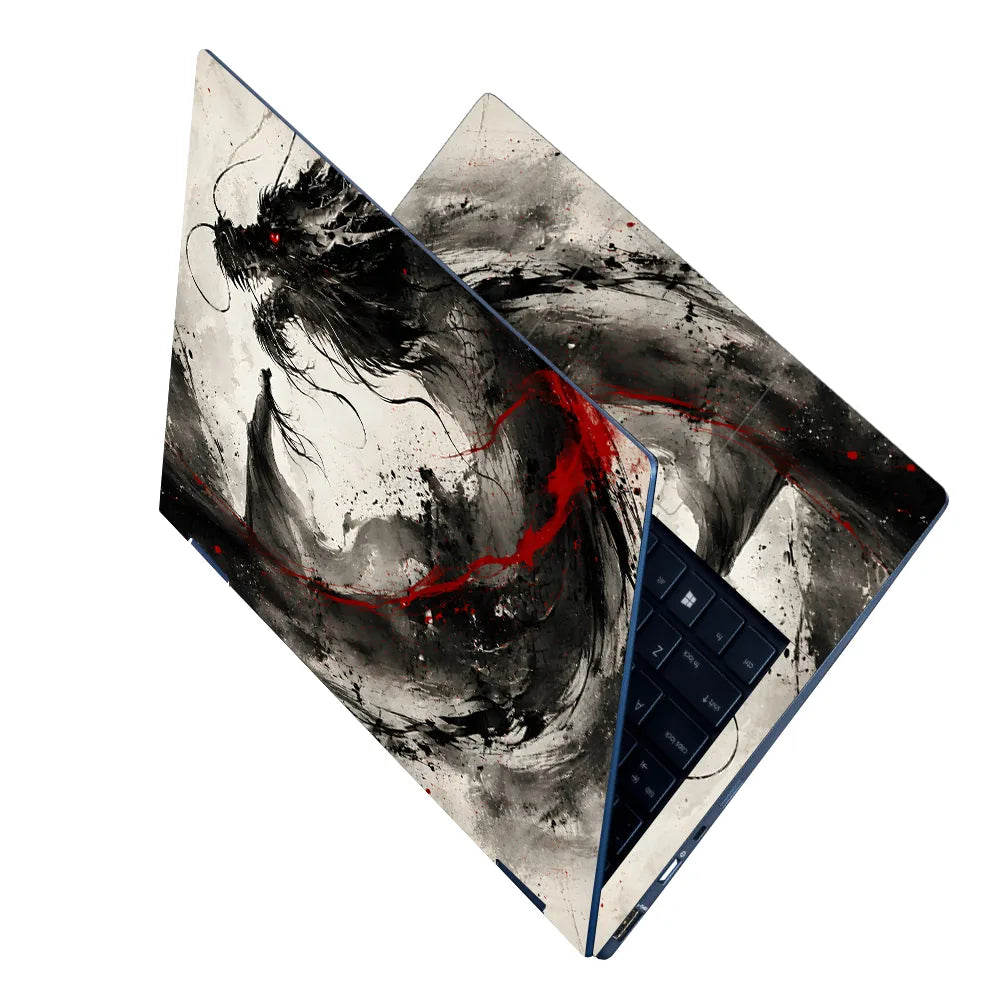 Ink Dragon Red Eye Black White Laptop Skin - View 2