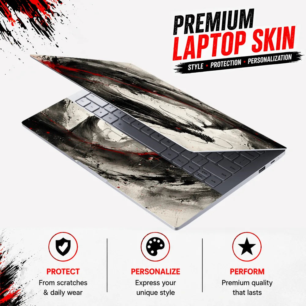 Ink Dragon Red Eye Black White Laptop Skin - View 3