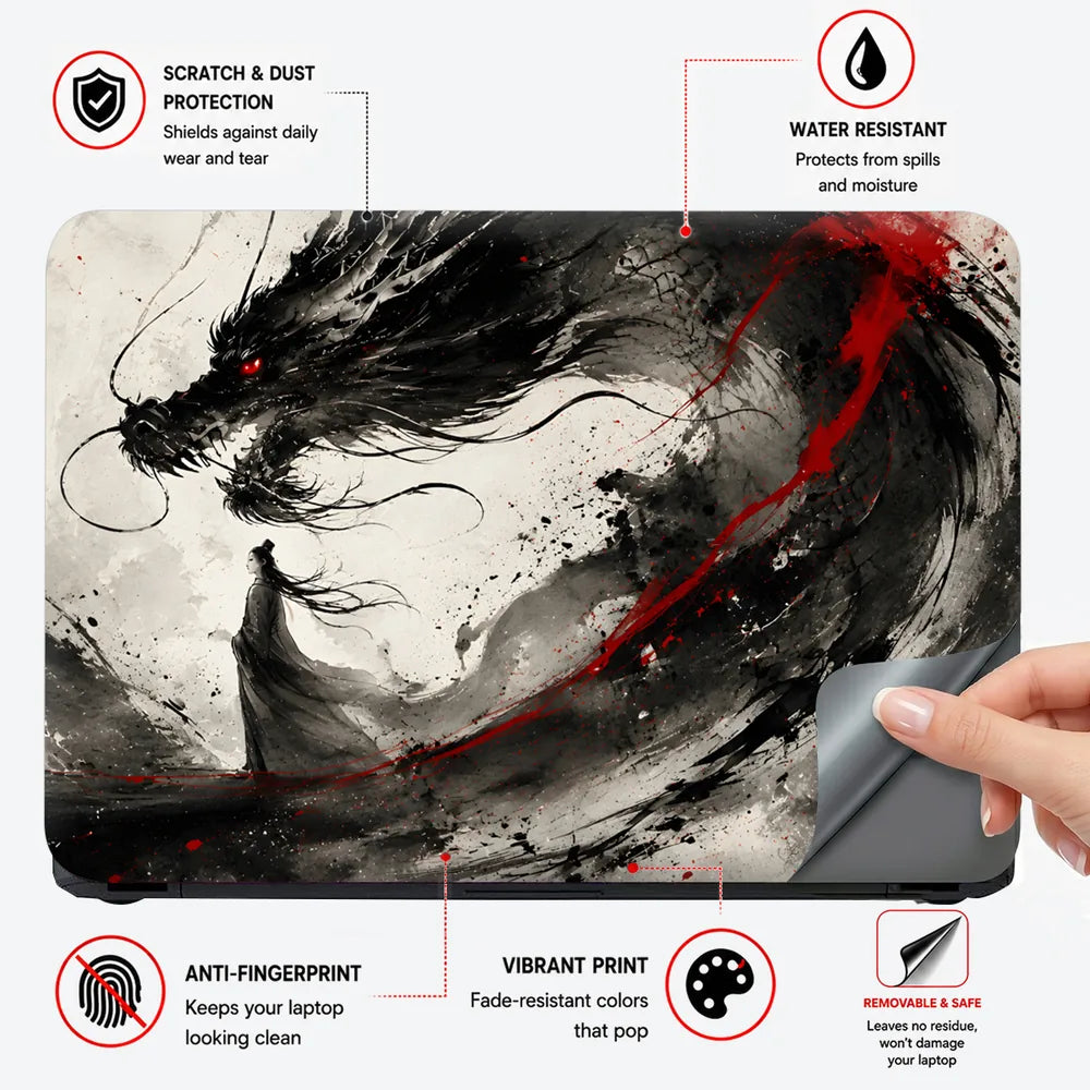 Ink Dragon Red Eye Black White Laptop Skin - View 4