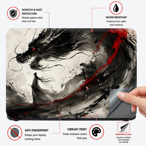 Ink Dragon Red Eye Black White Laptop Skin - View 4