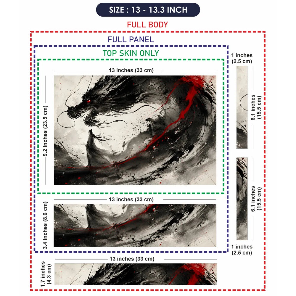 Ink Dragon Red Eye Black White Laptop Skin - View 6