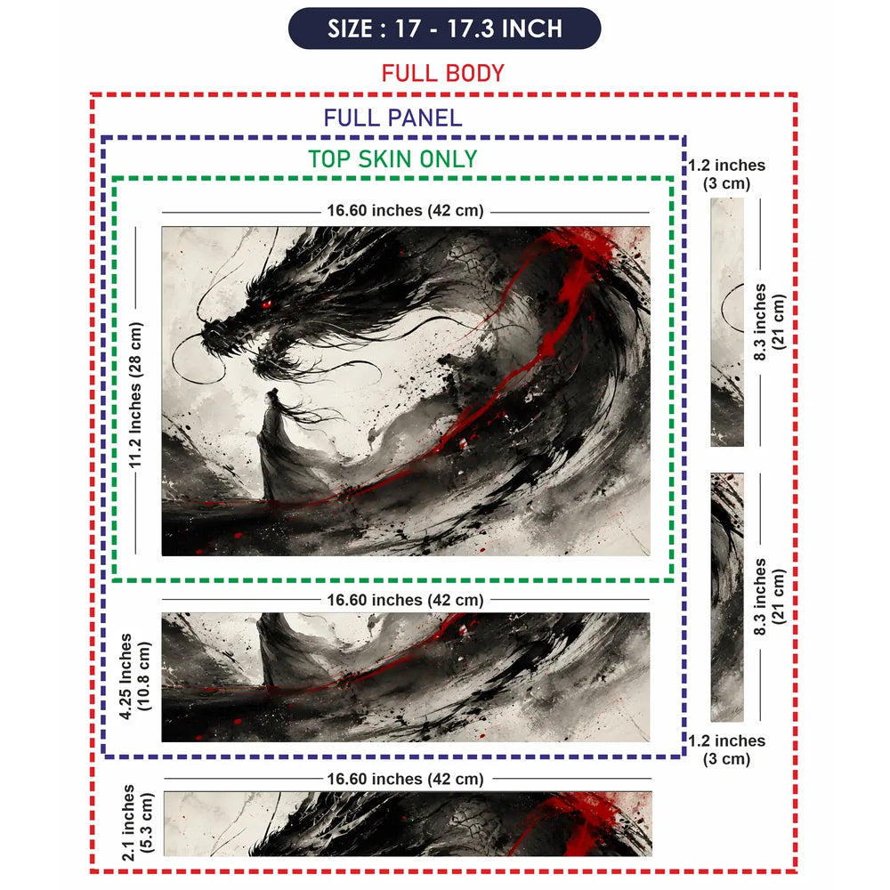 Ink Dragon Red Eye Black White Laptop Skin - View 9