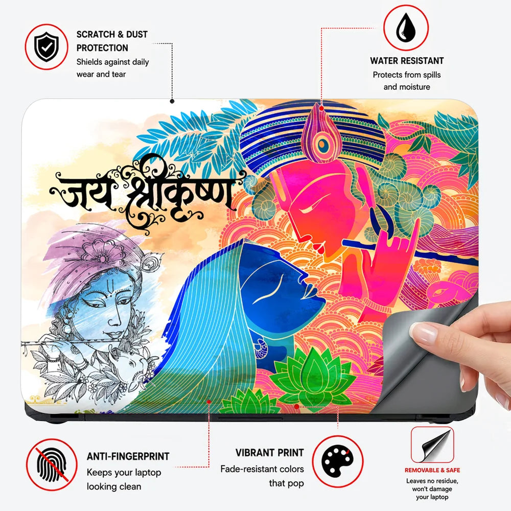 Jai Shri Krishna Flute Folk Laptop Skin - View 4