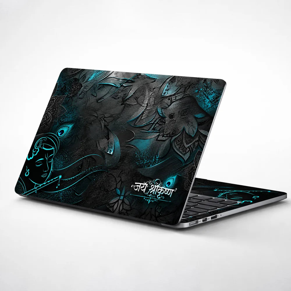 Jai Shri Krishna Teal Relief Laptop Skin - View 1