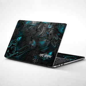 Jai Shri Krishna Teal Relief Laptop Skin - View 1