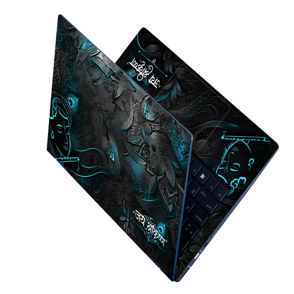 Jai Shri Krishna Teal Relief Laptop Skin - View 2