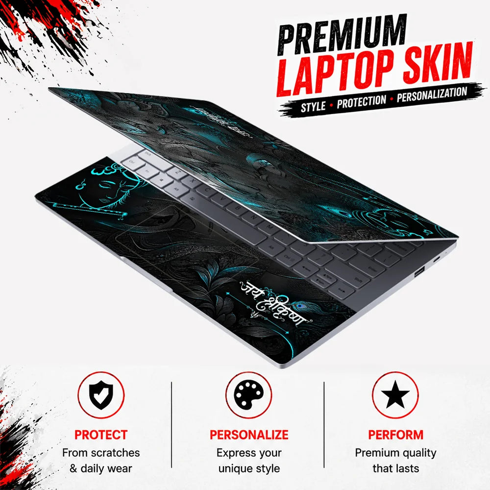 Jai Shri Krishna Teal Relief Laptop Skin - View 3