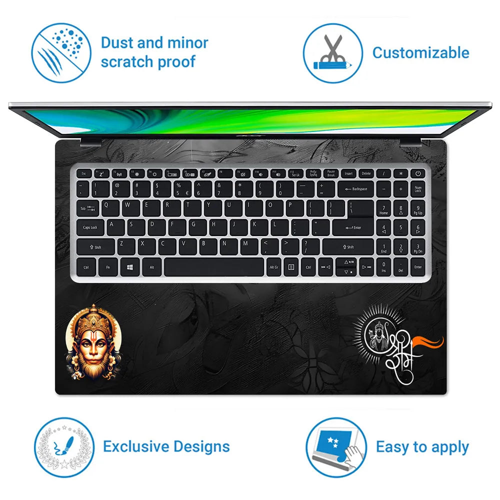 Jai Shri Ram Hanuman Praying Red Orange Bold Art Laptop Skin - View 5