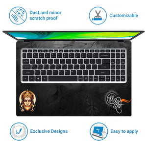 Jai Shri Ram Hanuman Praying Red Orange Bold Art Laptop Skin - View 5