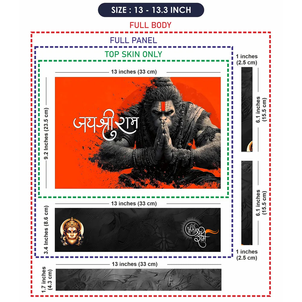 Jai Shri Ram Hanuman Praying Red Orange Bold Art Laptop Skin - View 6