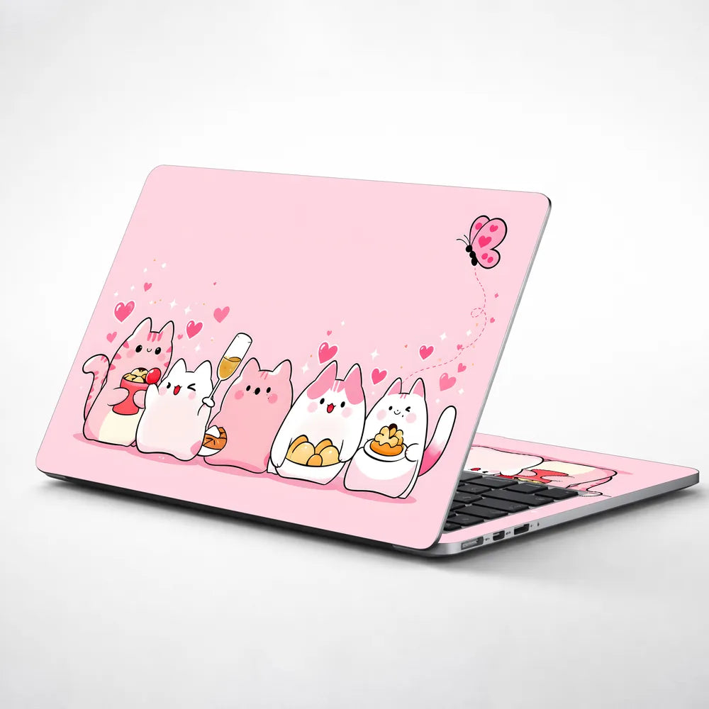 Kawaii Cats Sweets Pink Hearts Laptop Skin - View 1