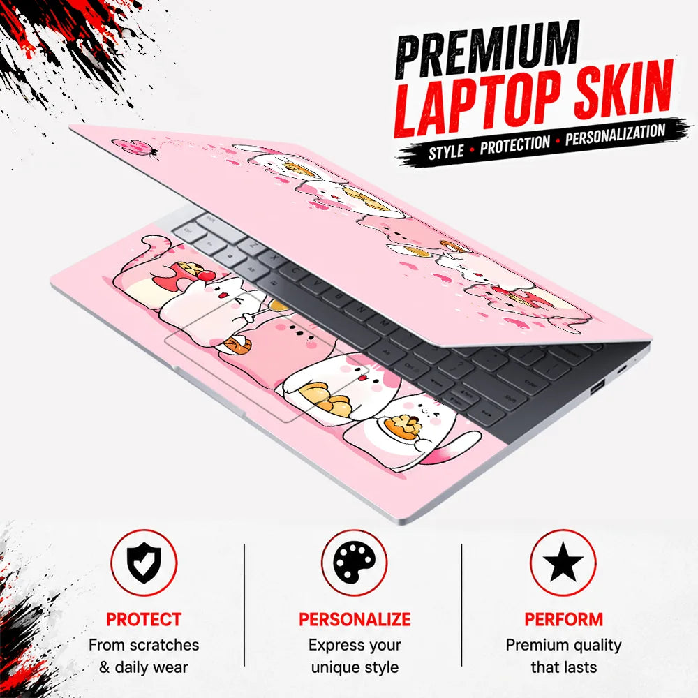 Kawaii Cats Sweets Pink Hearts Laptop Skin - View 3