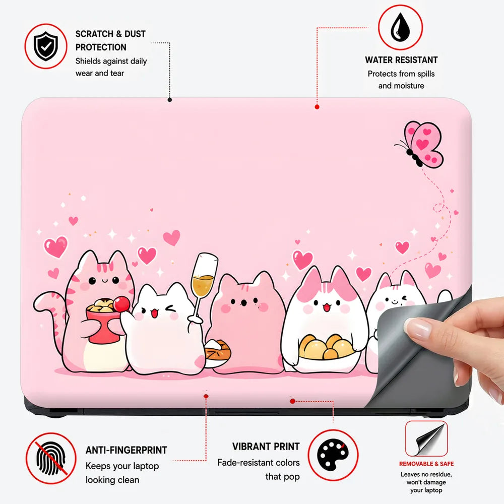 Kawaii Cats Sweets Pink Hearts Laptop Skin - View 4