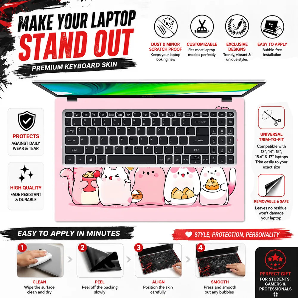 Kawaii Cats Sweets Pink Hearts Laptop Skin - View 5