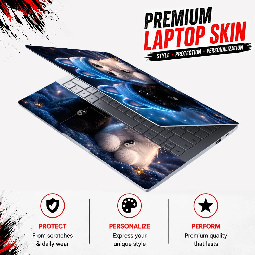 Kittens Blue Beanies Yin Laptop Skin - View 3