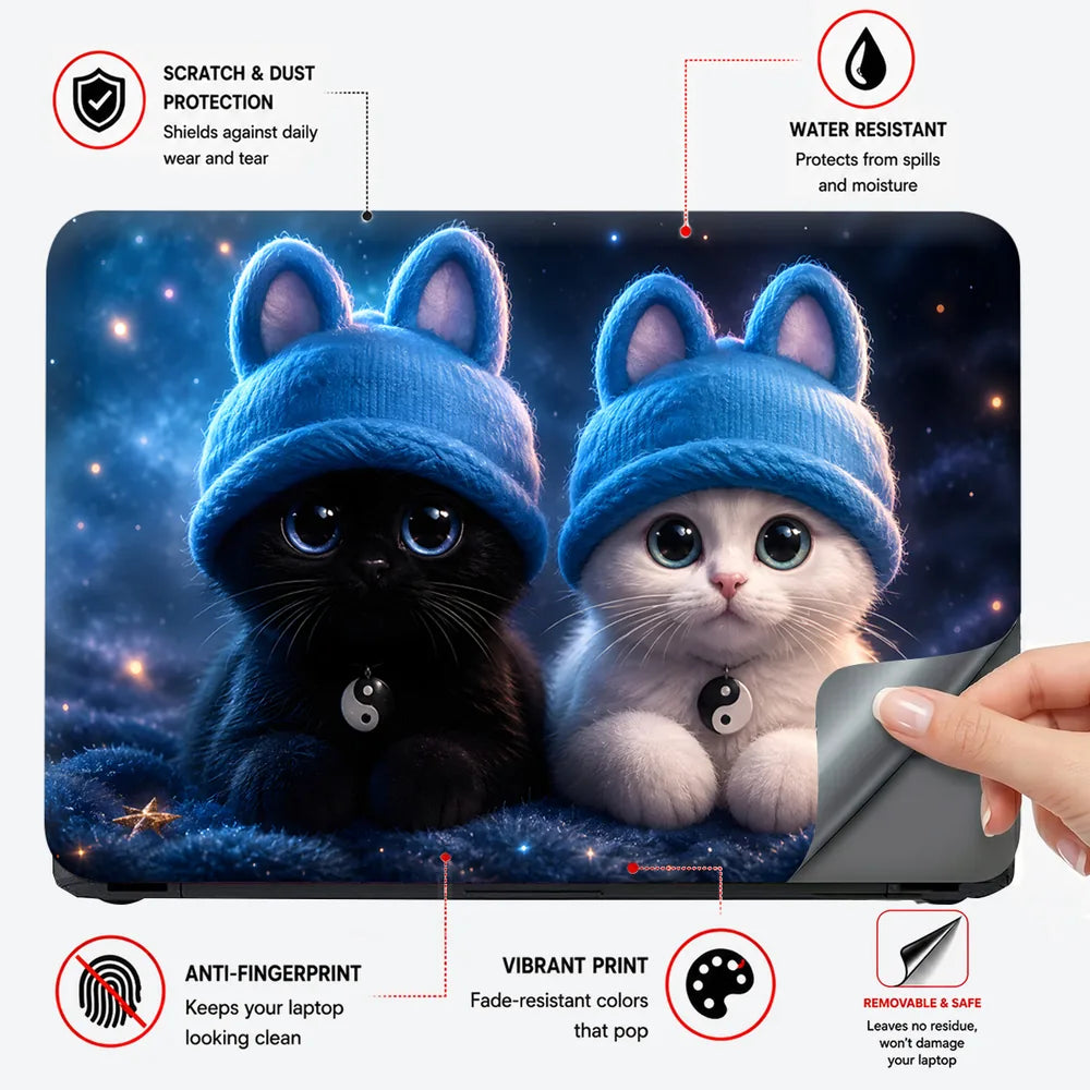 Kittens Blue Beanies Yin Laptop Skin - View 4