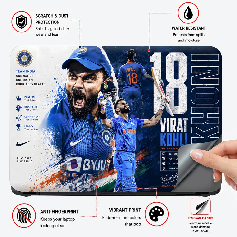 Kohli Run Machine Byjus White Laptop Skin - View 4