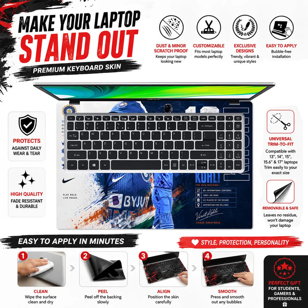 Kohli Run Machine Byjus White Laptop Skin - View 5