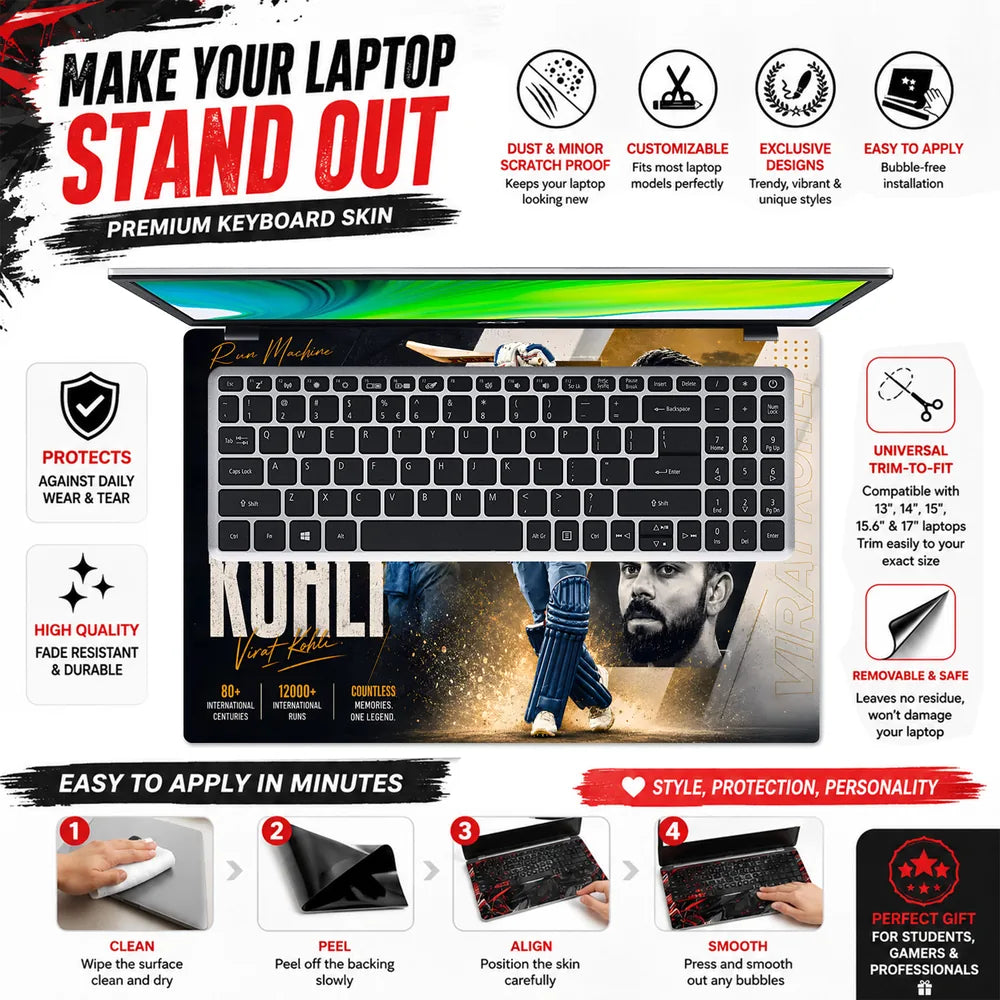 Kohli Run Machine Gold Splits Laptop Skin - View 5