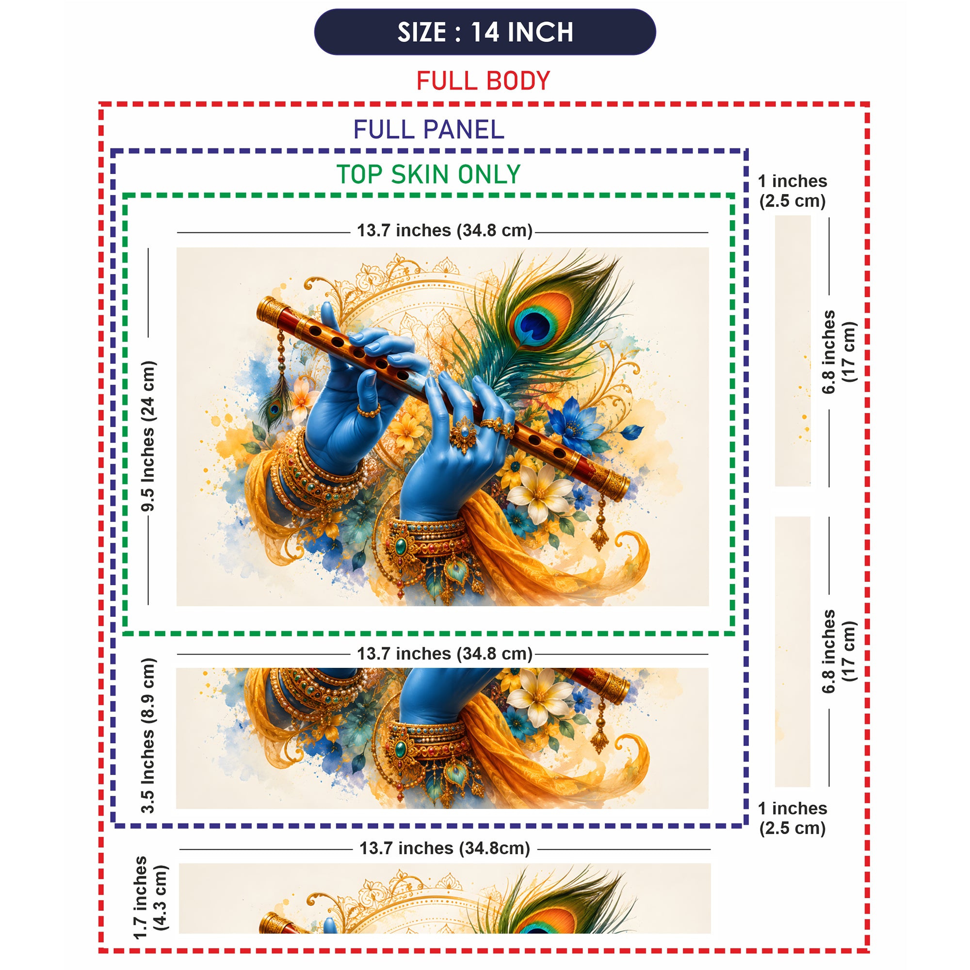 Krishna Blue Hands Playing Flute Watercolor Laptop Skin - View 7