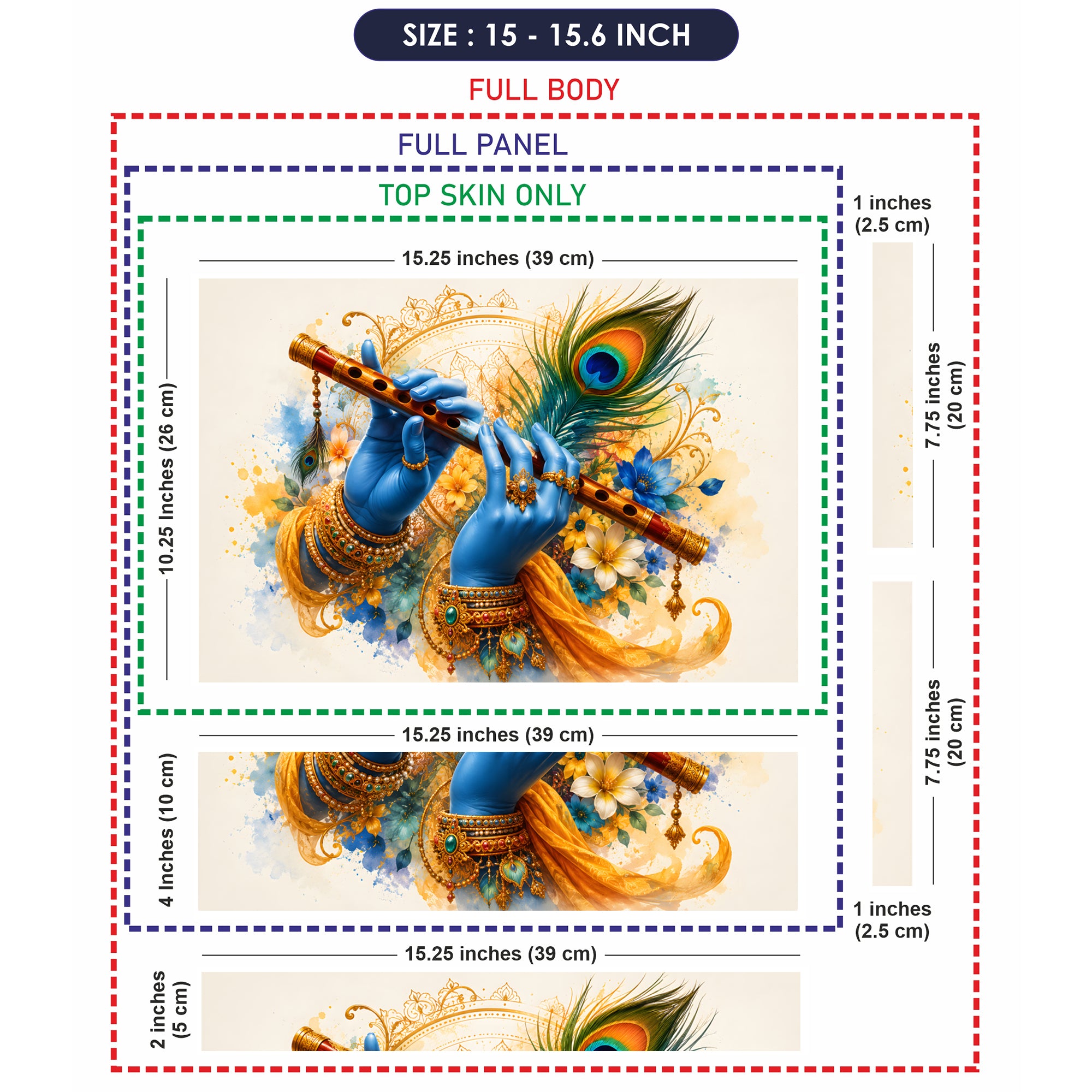 Krishna Blue Hands Playing Flute Watercolor Laptop Skin - View 8