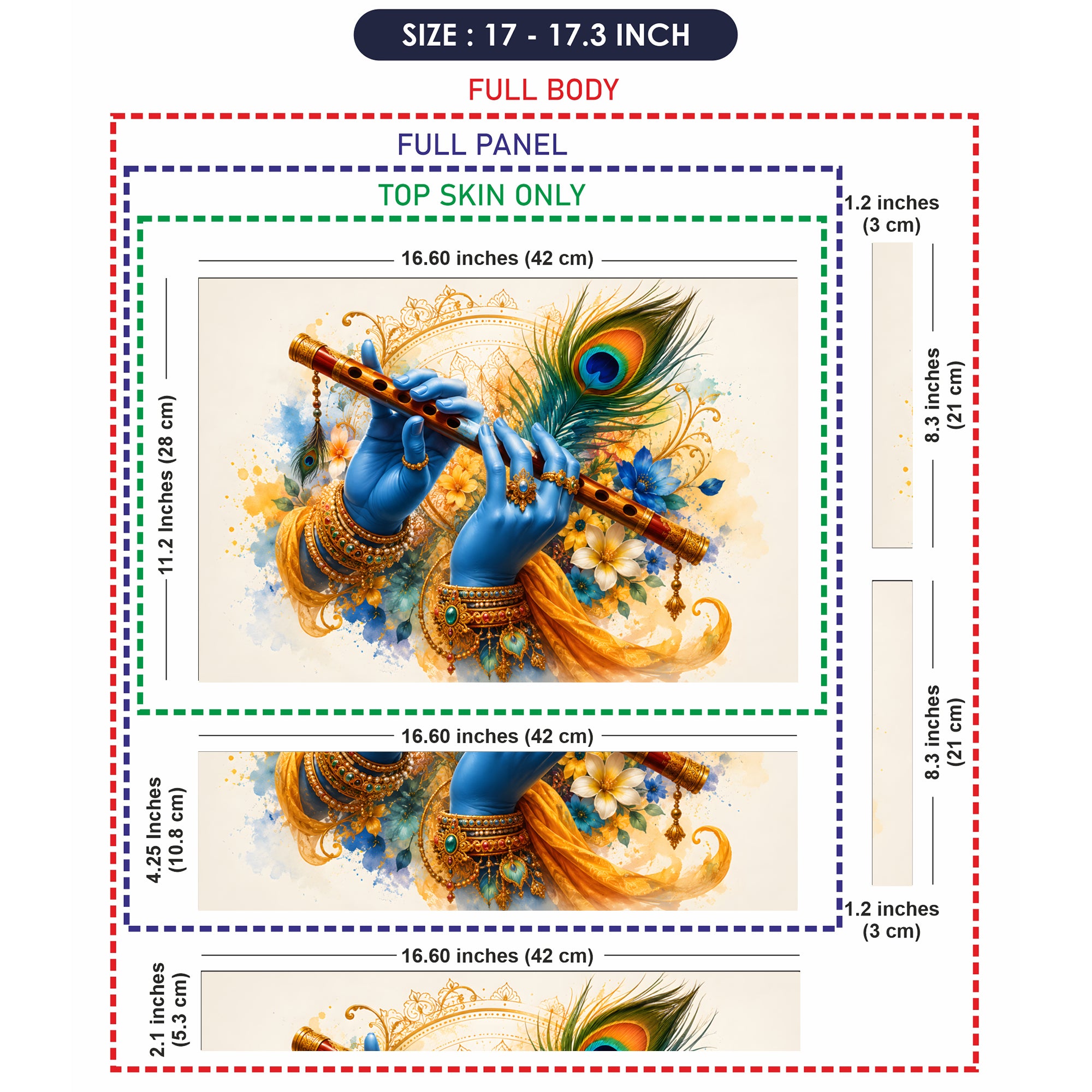 Krishna Blue Hands Playing Flute Watercolor Laptop Skin - View 9