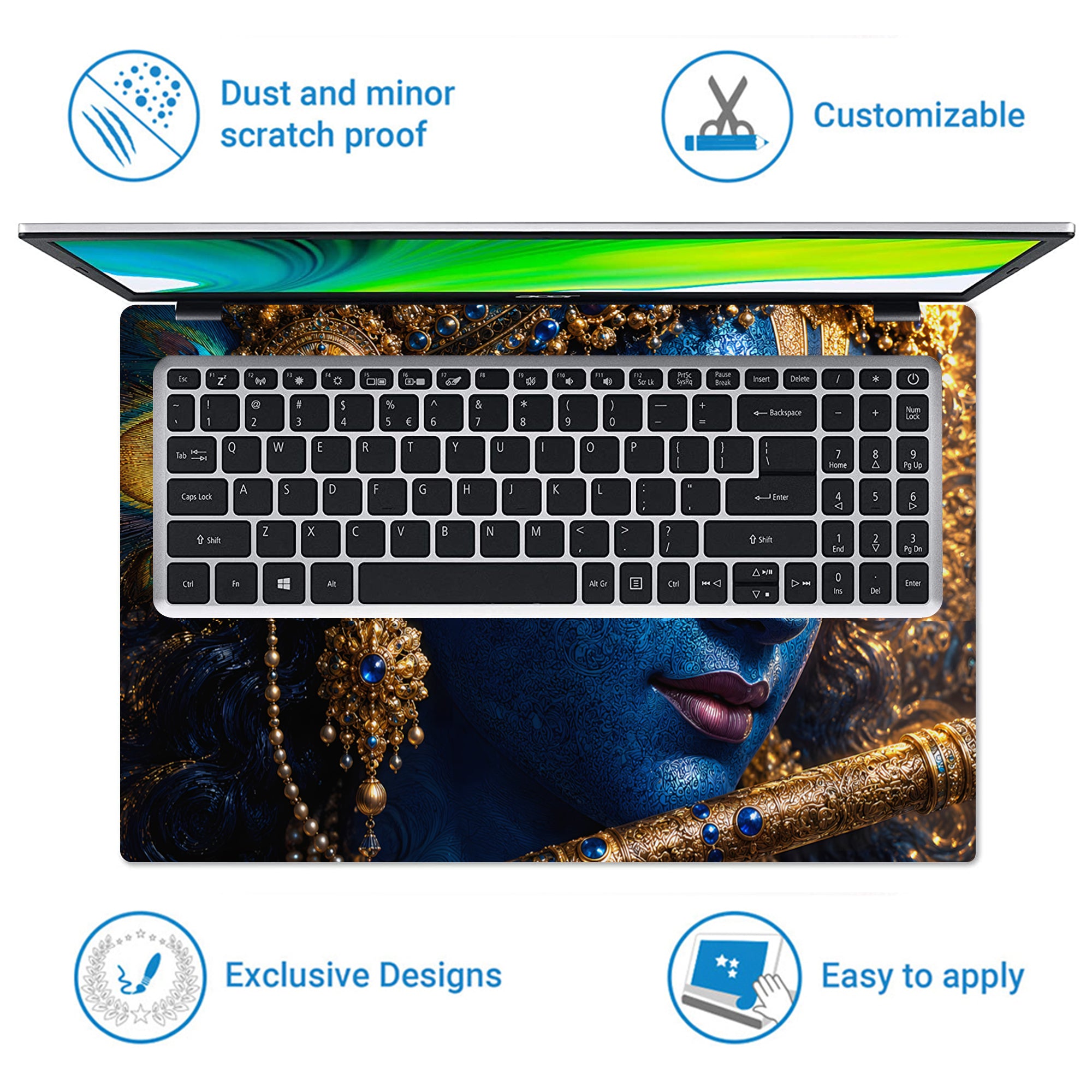 Krishna Blue Ornate Close Laptop Skin - View 5