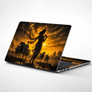 Krishna Cows Sunset Flute Laptop Skin - View 1