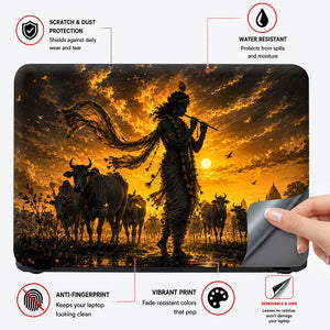Krishna Cows Sunset Flute Laptop Skin - View 4
