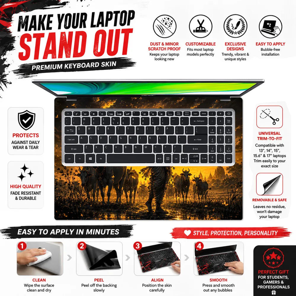 Krishna Cows Sunset Flute Laptop Skin - View 5