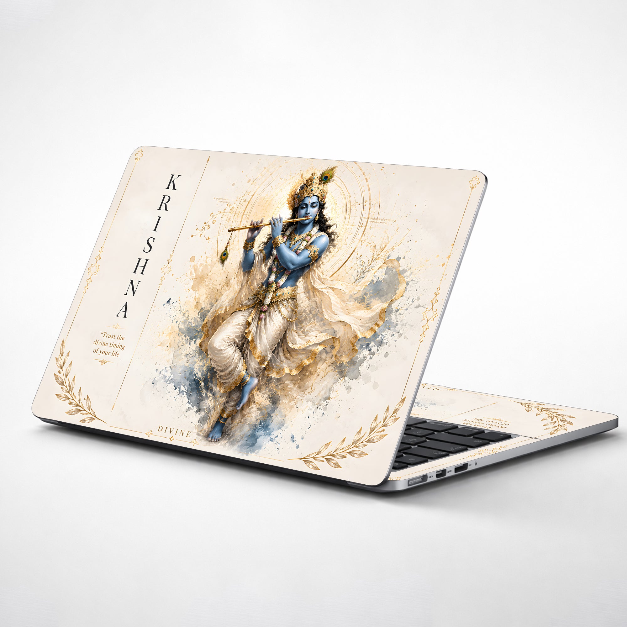 Krishna Dancing Flute Divine Timing Quote Laptop Skin - View 1
