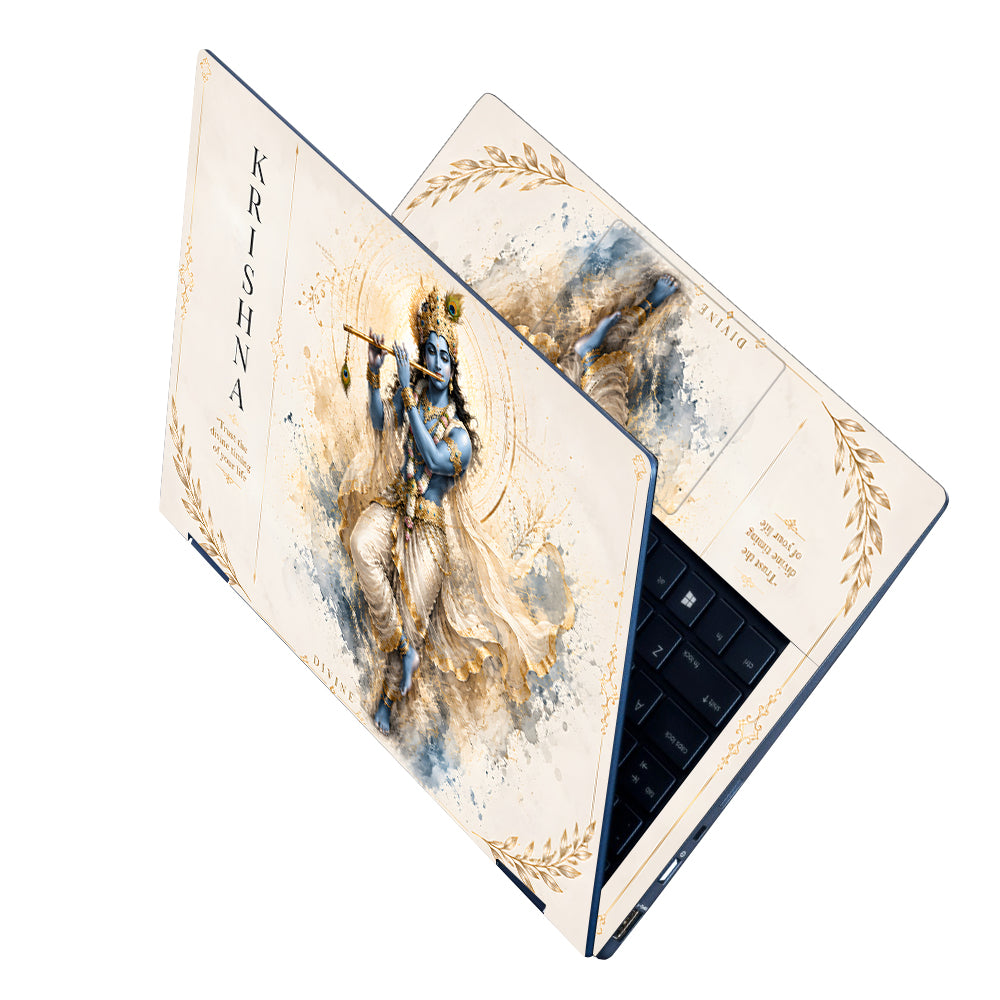 Krishna Dancing Flute Divine Timing Quote Laptop Skin - View 2