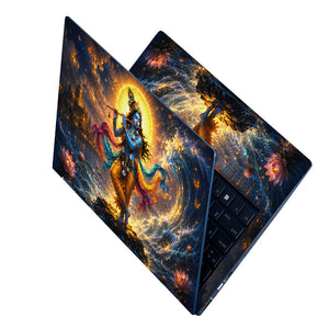 Krishna Dancing on Lotus Lake Rainbow Sash Laptop Skin - View 2