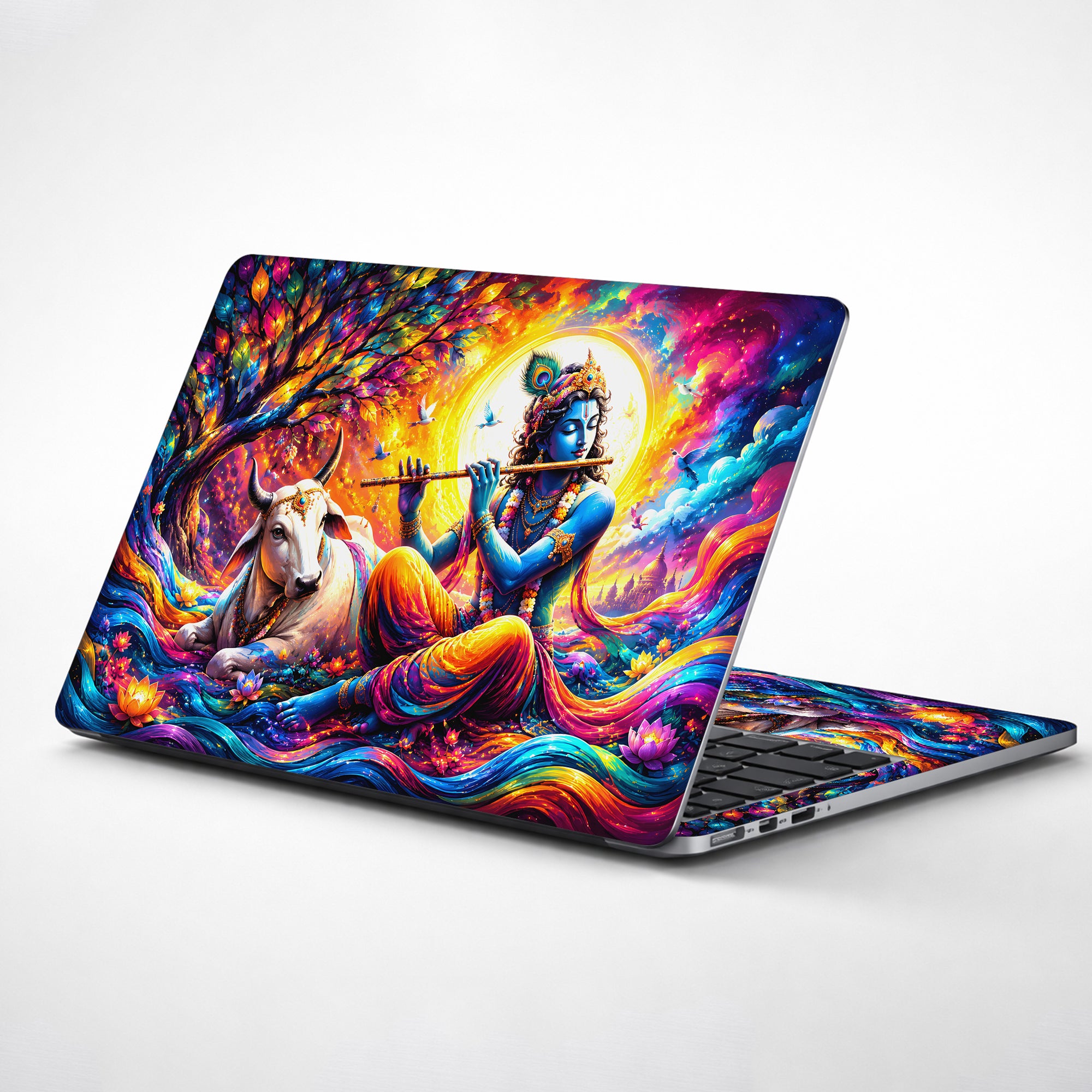 Krishna Flute Cow Color Swirl Laptop Skin - View 1