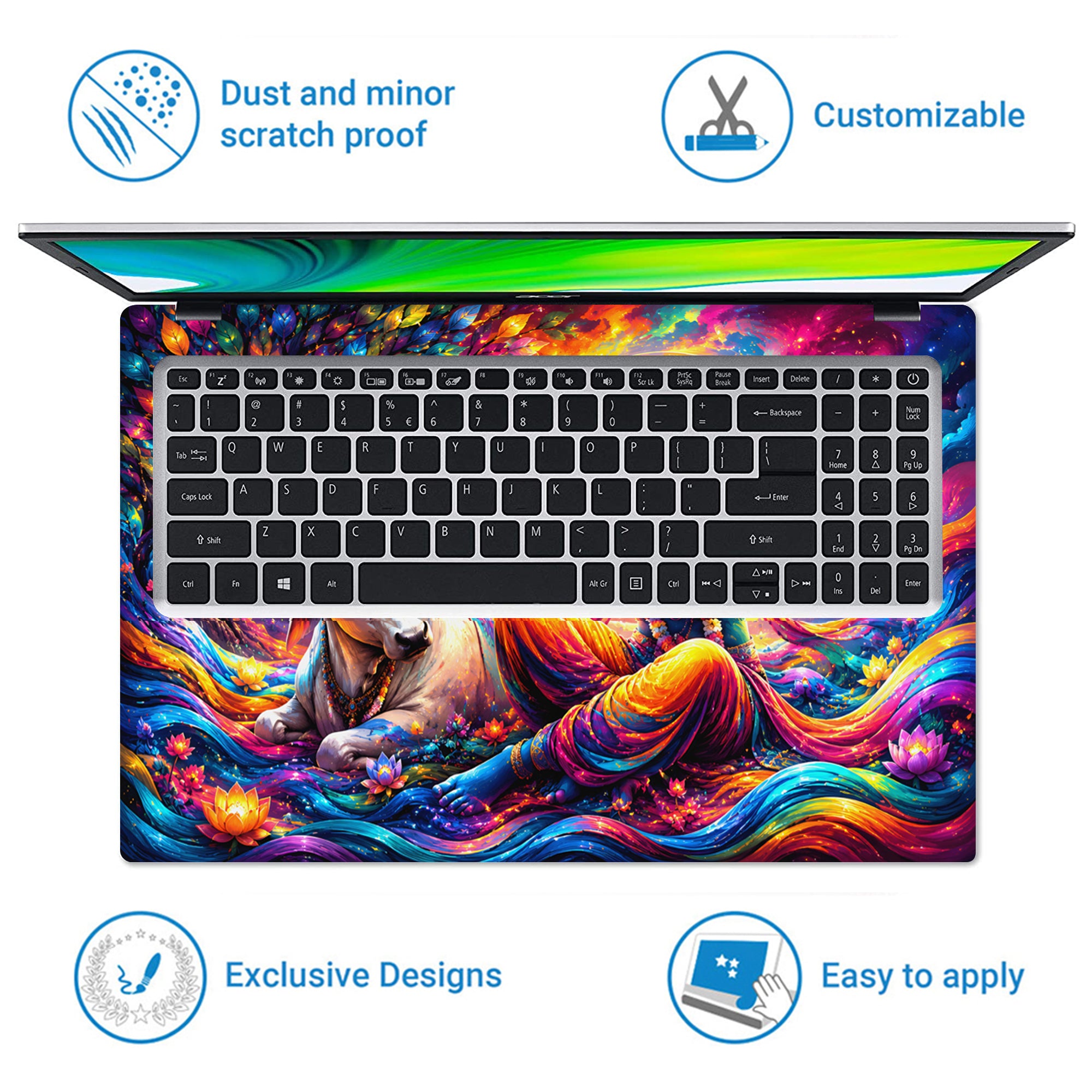 Krishna Flute Cow Color Swirl Laptop Skin - View 5